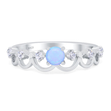 Fashion Half Eternity Wave Design Ring Lab Created Blue Opal 925 Sterling Silver
